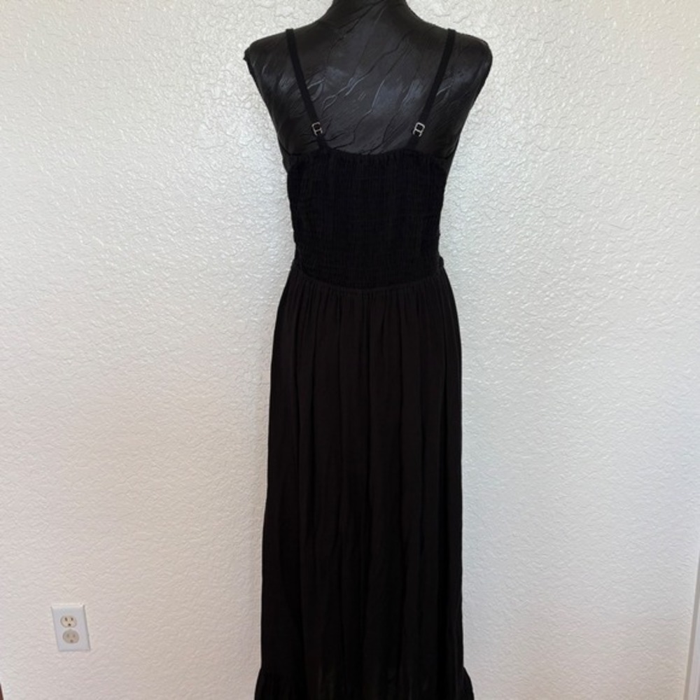 Boho‎ Me Black Lace Trim Smocked Back Ruffle Hem Maxi Dress Small - Picture 4 of 9